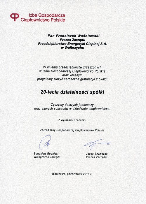 PEC S.A. Wałbrzych - 20-lecie przedsiębiorstwa