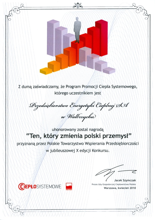 PEC S.A. Wałbrzych - Certyfikaty, nagrody, podziękowania