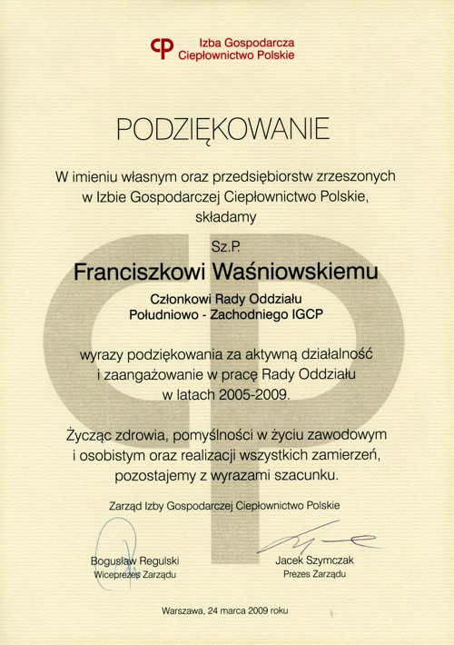 PEC S.A. Wałbrzych - Certyfikaty, nagrody, podziękowania