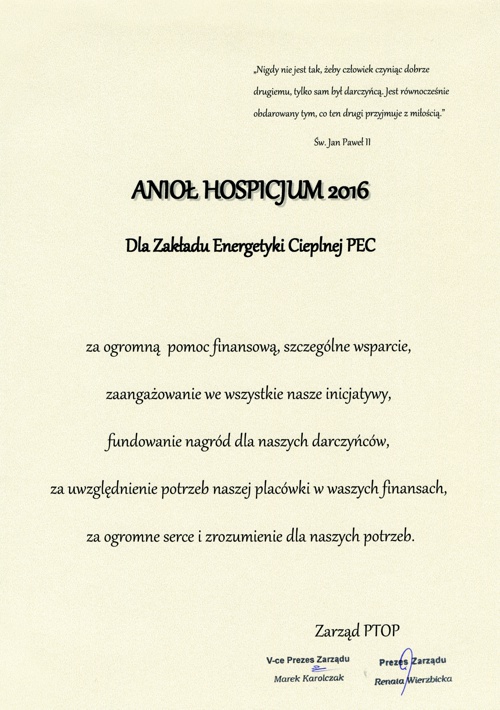 PEC S.A. Wałbrzych - Certyfikaty, nagrody, podziękowania