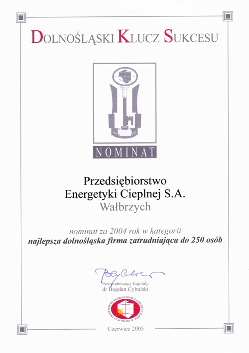 PEC S.A. Wałbrzych - Certyfikaty, nagrody, podziękowania
