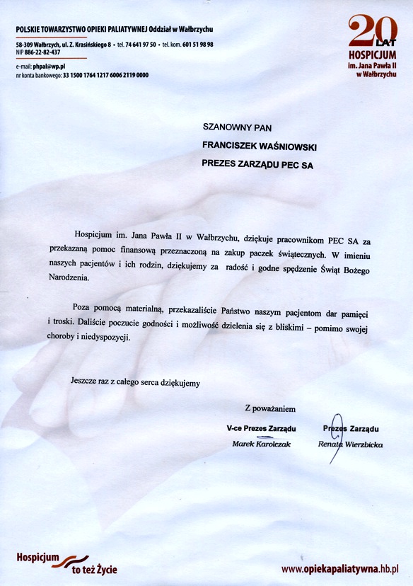 PEC S.A. Wałbrzych - wspieramy potrzebujących